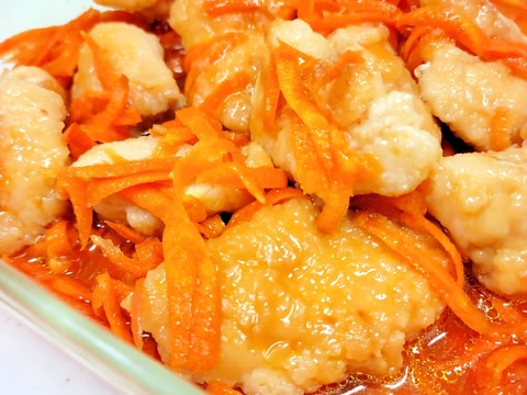 簡単揚げ焼き(^^)ニンジンと鶏むね肉の南蛮漬け♪